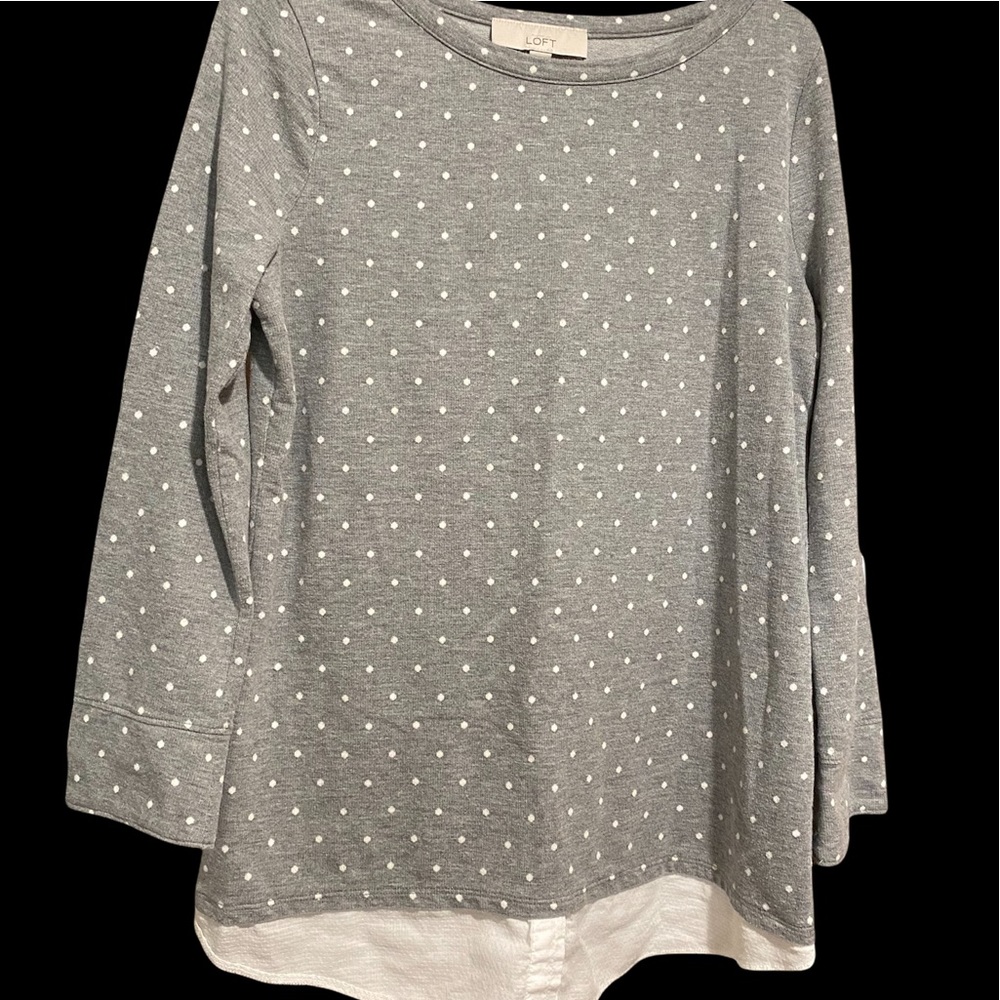 Loft by Ann Taylor Grey Polka Dot Sweater